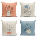 - Rh-K4luset821-Gorsel1 - Realhomes 4'lü Renkli Zemin Deniz Yosunu Çizimli Dijital Baskılı Modern Kırlent Kılıfı Seti Realhomes