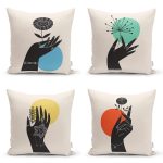 - Rh-K4luset822-Gorsel1 - Realhomes  4'lü Çiçek Tasarımlı El Motifli Dijital Baskılı Modern Kırlent Kılıfı Seti Realhomes