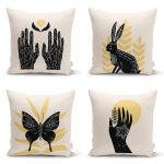 4'lü Kelebek & Mehndi Özel Tasarımlı Dijital Baskılı Modern Kırlent Kılıfı Seti Realhomes