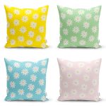 - Rh-K4luset848-Gorsel1 - Realhomes 4'lü Renkli Zemin Papatya Tasarımlı Dijital Baskılı Modern Kırlent Kılıfı Seti Realhomes