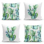 4'lü Beyaz Zemin Kaktüs Tasarımlı Dijital Baskılı Modern Kırlent Kılıfı Seti Realhomes