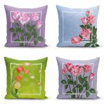 4'lü Renkli Zemin Gül Demetleri Özel Tasarım Dijital Baskılı Modern Kırlent Kılıfı Seti Realhomes