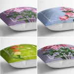 4'lü Renkli Zemin Gül Demetleri Özel Tasarım Dijital Baskılı Modern Kırlent Kılıfı Seti Realhomes