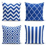 4'lü Lacivert Geometrik Çizimler Özel Tasarım Dijital Baskılı Modern Kırlent Kılıfı Seti Realhomes