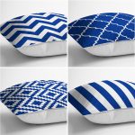 4'lü Lacivert Geometrik Çizimler Özel Tasarım Dijital Baskılı Modern Kırlent Kılıfı Seti Realhomes