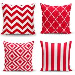 - Rh-K4luset862-Gorsel1 - Realhomes 4'lü Kırmızı Geometrik Çizimler Özel Tasarım Dijital Baskılı Modern Kırlent Kılıfı Seti Realhomes