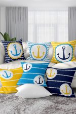 7'li Özel Tasarım Renkli Çapa Desenli Dijital Baskılı Kırlent Kılıfı Seti Realhomes