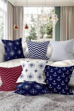 7'li Lacivert Denizci Tasarımlı Geometrik Çizimli Dijital Baskılı Kırlent Kılıfı Seti Realhomes