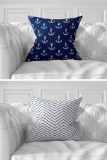 7'li Lacivert Denizci Tasarımlı Geometrik Çizimli Dijital Baskılı Kırlent Kılıfı Seti Realhomes