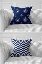 7'li Lacivert Denizci Tasarımlı Geometrik Çizimli Dijital Baskılı Kırlent Kılıfı Seti Realhomes