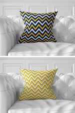 - Rh-K7liset480-Gorsel3 - Realhomes 7'li Sarı & Lacivert Geometrik Çizimli Dijital Baskılı Kırlent Kılıfı Seti Realhomes