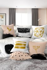 7'li Özel Tasarım Gold Detaylı Dijital Baskılı Kırlent Kılıfı Seti Realhomes