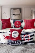 - Rh-K7liset487-Gorsel1 - Realhomes 7'li Bordo & Laciver Denizci Tasarımlı Dijital Baskılı Kırlent Kılıfı Seti Realhomes