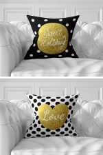 7'li Siyah Beyaz Gold Detaylı Mery Christmas Tasarımlı Dijital Baskılı Kırlent Kılıfı Seti Realhomes