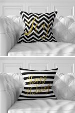 7'li Siyah Beyaz Gold Detaylı Mery Christmas Tasarımlı Dijital Baskılı Kırlent Kılıfı Seti Realhomes