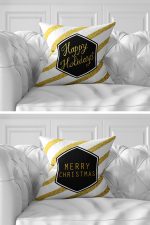 7'li Siyah Beyaz Gold Detaylı Mery Christmas Tasarımlı Dijital Baskılı Kırlent Kılıfı Seti Realhomes