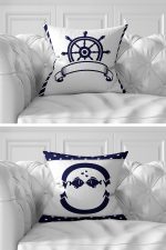 7'li Lacivert & Beyaz Denizci Tasarımlı Dijital Baskılı Kırlent Kılıfı Seti Realhomes