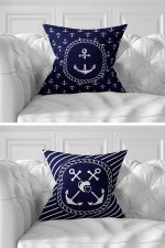 7'li Lacivert & Beyaz Denizci Tasarımlı Dijital Baskılı Kırlent Kılıfı Seti Realhomes
