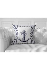 7'li Lacivert & Beyaz Denizci Tasarımlı Dijital Baskılı Kırlent Kılıfı Seti Realhomes