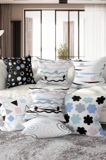 7'li Renkli Çizgili Puan Tasarımlı Dijital Baskılı Kırlent Kılıfı Seti Realhomes