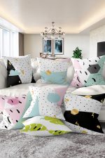 7'li Renkli Geometrik Çizimli Gold Detaylı Dijital Baskılı Kırlent Kılıfı Seti Realhomes