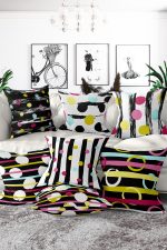 7'li Siyah Çizgili Renkli Puanlı Dijital Baskılı Kırlent Kılıfı Seti Realhomes