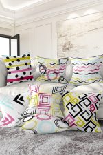 7'li Renkli Geometrik Çizimli  Dijital Baskılı Kırlent Kılıfı Seti Realhomes