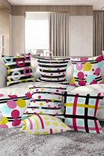 7'li Renkli Geometrik Çizimli Renkli Puanlı Dijital Baskılı Kırlent Kılıfı Seti Realhomes