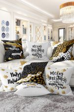 7'li Gold Detaylı Mery Chrismas Temalı Dijital Baskılı Kırlent Kılıfı Seti Realhomes