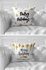 7'li Gold Detaylı Mery Chrismas Temalı Dijital Baskılı Kırlent Kılıfı Seti Realhomes