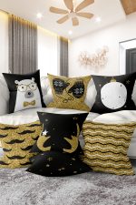 - Rh-K7liset509-Gorsel1 - Realhomes  7'li Gold Detaylı Mery Chrismas Temalı Dijital Baskılı Kırlent Kılıfı Seti Realhomes