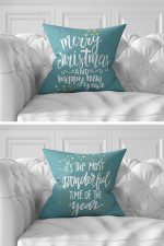 - Rh-K7liset512-Gorsel2 - Realhomes  7'li Mavi Zeminli Gold Detay Mery Christmas Temalı Dijital Baskılı Kırlent Kılıfı Seti Realhomes