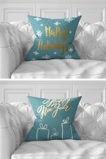 - Rh-K7liset512-Gorsel3 - Realhomes  7'li Mavi Zeminli Gold Detay Mery Christmas Temalı Dijital Baskılı Kırlent Kılıfı Seti Realhomes