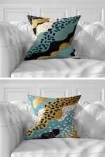 - Rh-K7liset512-Gorsel4 - Realhomes  7'li Mavi Zeminli Gold Detay Mery Christmas Temalı Dijital Baskılı Kırlent Kılıfı Seti Realhomes