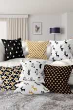 - Rh-K7liset513-Gorsel1 - Realhomes  7'li Gold Detaylı Mery Chrismas Temalı Dijital Baskılı Kırlent Kılıfı Seti Realhomes