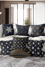 - Rh-K7liset514-Gorsel1 - Realhomes  7'li Gold Detaylı Mery Chrismas Temalı Dijital Baskılı Kırlent Kılıfı Seti Realhomes