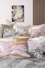 - Rh-K7liset518-Gorsel1 - Realhomes  7'li Pembe Renkli Pastel Çizimli Dijital Baskılı Kırlent Kılıfı Seti Realhomes