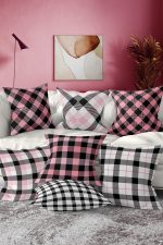 7'li Pembe Ekose Tasarımlı Dijital Baskılı Kırlent Kılıfı Seti Realhomes