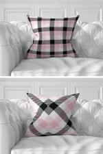 7'li Pembe Ekose Tasarımlı Dijital Baskılı Kırlent Kılıfı Seti Realhomes