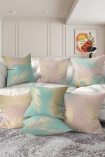 - Rh-K7liset529-Gorsel1 - Realhomes 7'li Soft Renkli Yaprak Tasarımlı Dijital Baskılı Kırlent Kılıfı Seti Realhomes