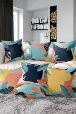 - Rh-K7liset534-Gorsel1 - Realhomes 7'li Renkli Tropik Yaprak Tasarımlı Dijital Baskılı Kırlent Kılıfı Seti Realhomes