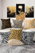 - Rh-K7liset538-Gorsel1 - Realhomes 7'li Renkli Zebra Desen Temalı Dijital Baskılı Kırlent Kılıfı Seti Realhomes