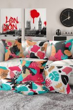 7'li Renkli Egzotik Yaprak Tasarımlı Dijital Baskılı Kırlent Kılıfı Seti Realhomes