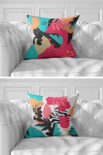 7'li Renkli Egzotik Yaprak Tasarımlı Dijital Baskılı Kırlent Kılıfı Seti Realhomes