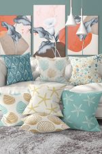 - Rh-K7liset544-Gorsel1 - Realhomes  7'li Renkli Deniz Mahsülleri Özel Tasarımlı Dijital Baskılı Kırlent Kılıfı Seti Realhomes