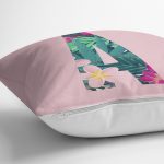 Pembe Zemin Tropik Yapraklı A Harfi Özel Tasarım Dijital Baskılı Yastık Kırlent Kılıfı Realhomes