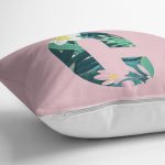 Pembe Zemin Tropik Yapraklı C Harfi Özel Tasarım Dijital Baskılı Yastık Kırlent Kılıfı Realhomes