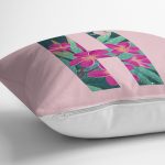 Pembe Zemin Tropik Yapraklı H Harfi Özel Tasarım Dijital Baskılı Yastık Kırlent Kılıfı Realhomes