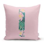 Pembe Zemin Tropik Yapraklı I Harfi Özel Tasarım Dijital Baskılı Yastık Kırlent Kılıfı Realhomes