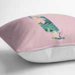 Pembe Zemin Tropik Yapraklı I Harfi Özel Tasarım Dijital Baskılı Yastık Kırlent Kılıfı Realhomes